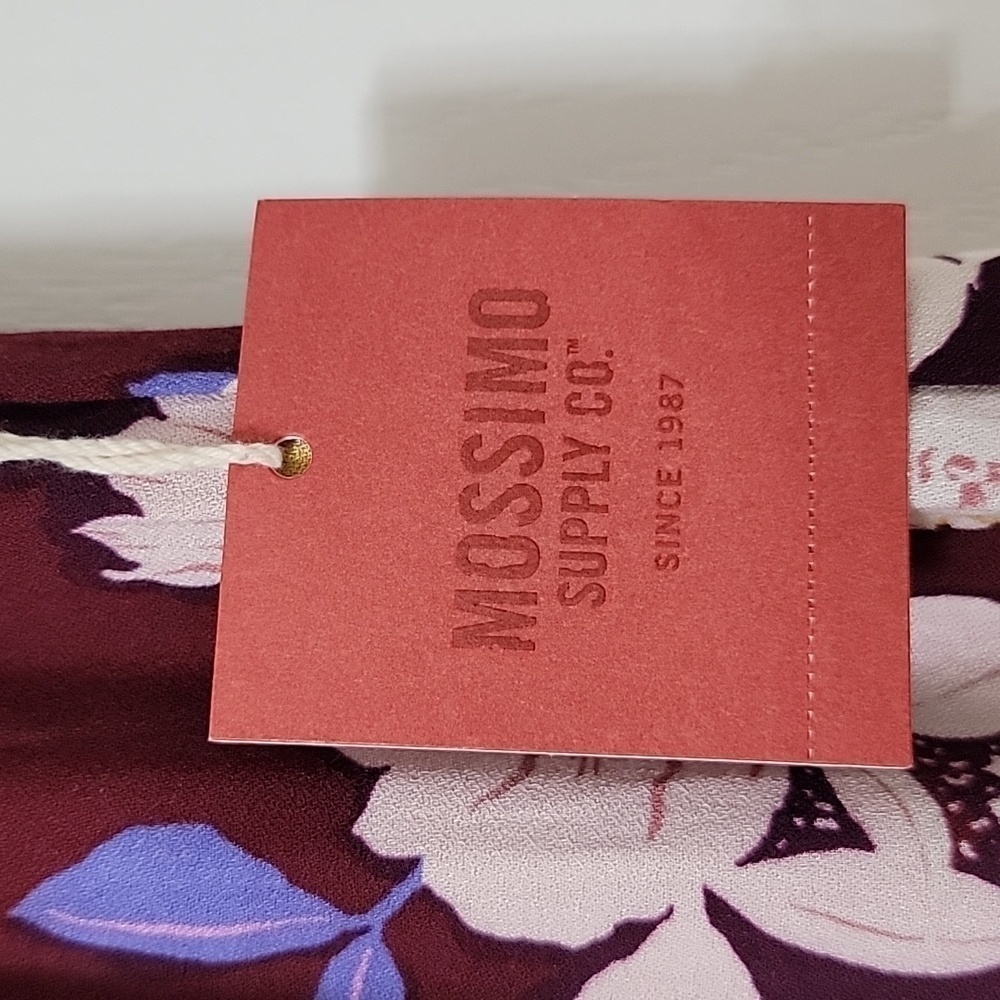 Mossimo Size XS Burgundy Floral Ruffle Midi Skirt Asymmetrical Hem, NEW with Tag - Picture 4 of 13